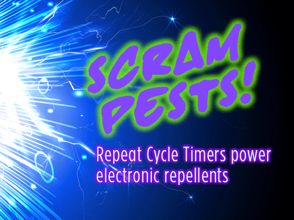 Pest repellents use sound, spray, scent…and Repeat Cycle timers